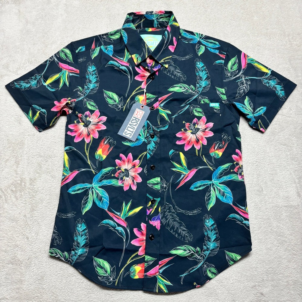 RSVLTS Shirt Mens XS Spring Sketches Navy Floral KUNUFLEX Button Down NEW